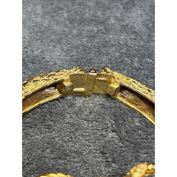 Vintage Craft Goldtone Rhinestone Black Cabochon Rams Head Clamper Bracelet - Picture 4 of 9